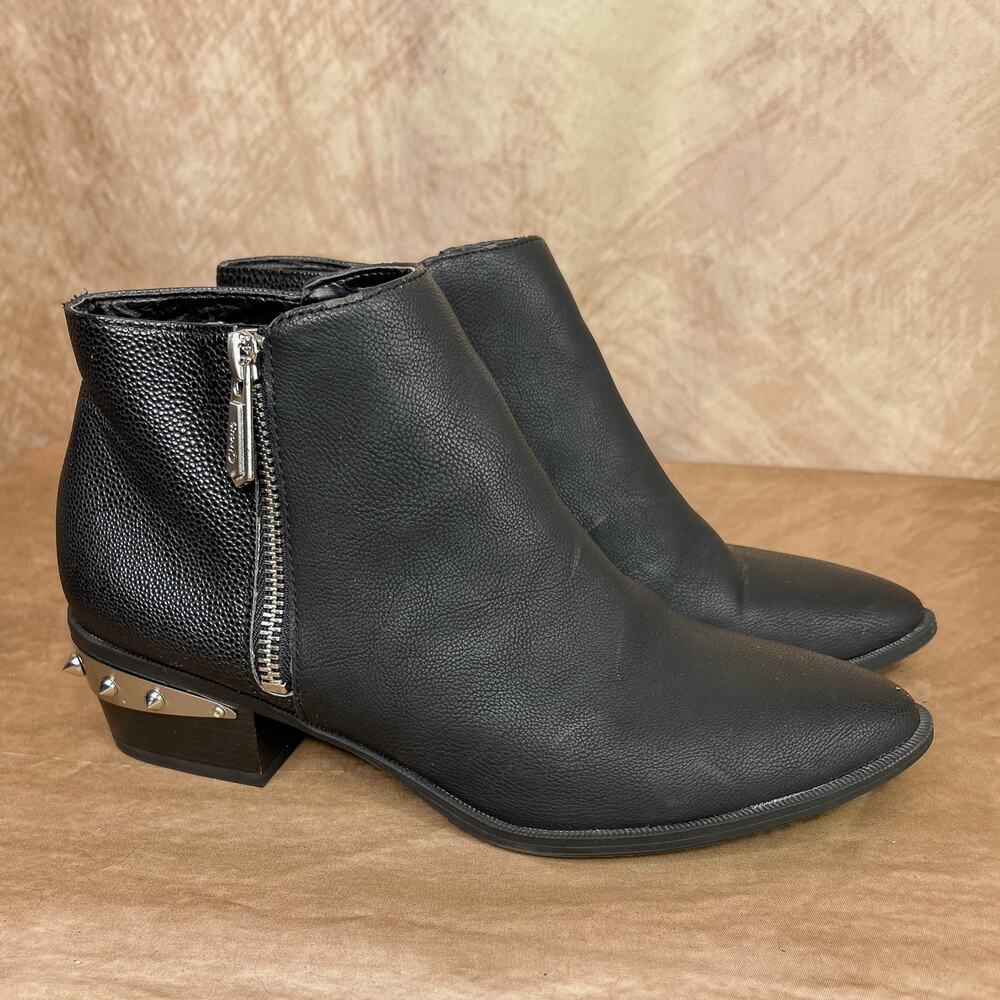 Studded Ankle Boots Block Heel Black Leather Sam Edelman Punk Goth Euro Couture